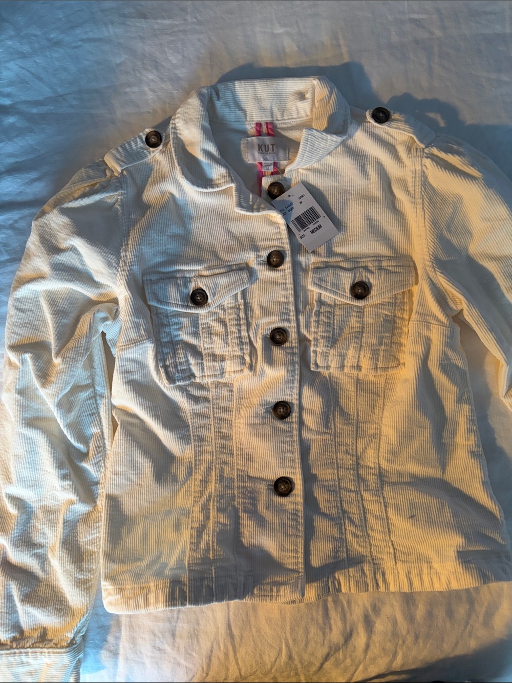 NWT Kut from the Kloth Cream Button-Up Corduroy Jacket size M